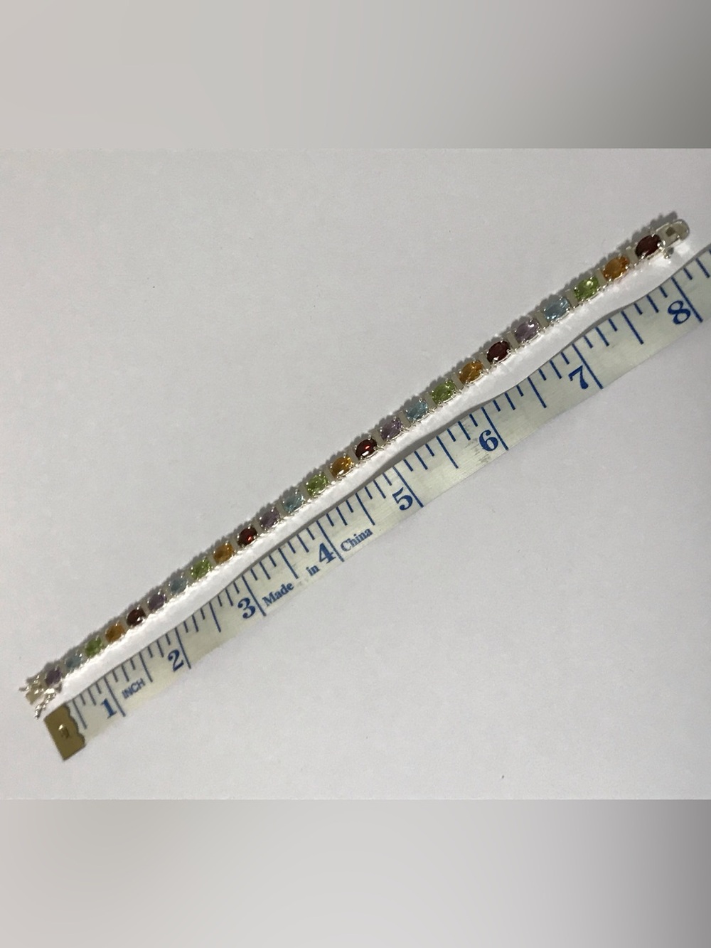 8” Sterling Silver Oval Rainbow Bracelet